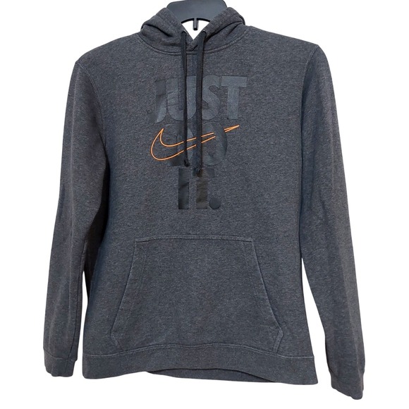 Nike Other - Nike Just Do It Hoodie Mens Medium Charcoal Gray Pullover Orange Swoosh‎ Logo